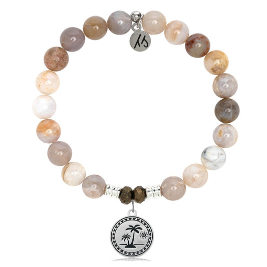 Australian Agate Stone Bracelet with Palm Tree Sterling Silver Charm