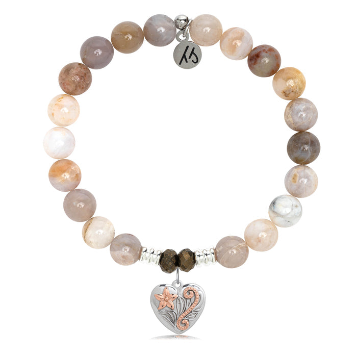 Australian Agate Stone Bracelet with Renewal Heart Sterling Silver Charm