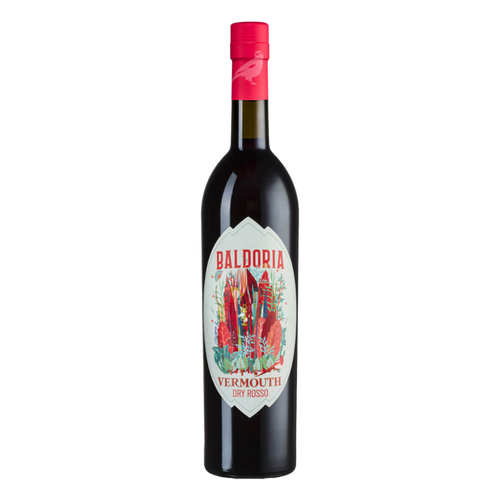 Baldoria Dry Rosso Vermouth bottle with red cap and front label