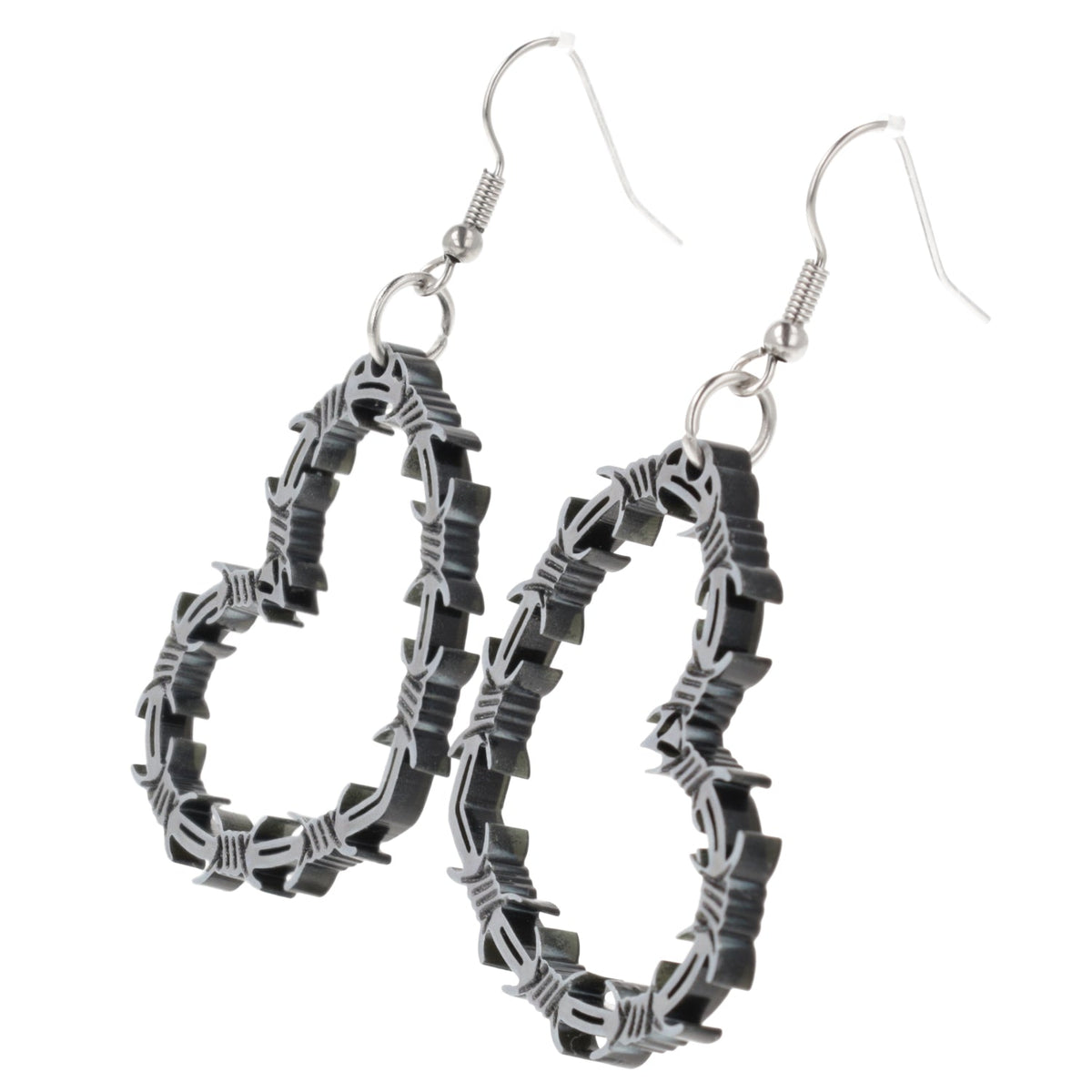 Silver Barbed Wire Heart Earrings