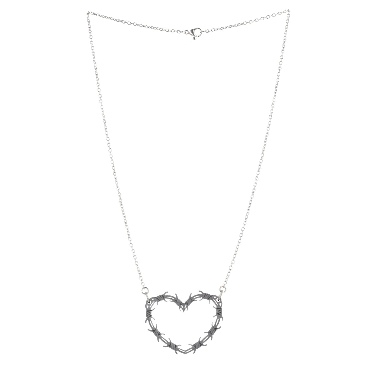 Silver Barbed Wire Heart Necklace