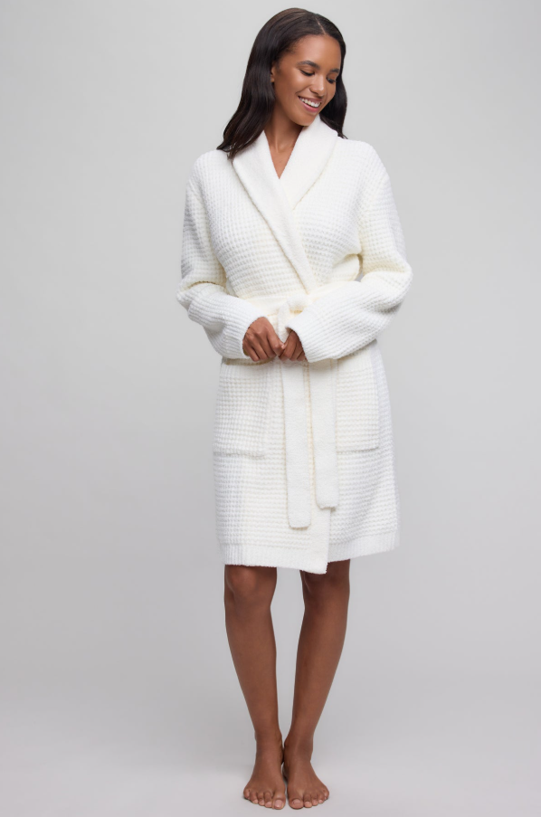 Barefoot Dreams CozyChic Waffle Robe - Pearl Loungewear in S/M at Wrapsody