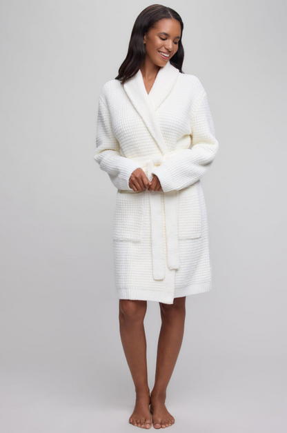 Barefoot Dreams CozyChic Waffle Robe - Pearl Loungewear in S/M at Wrapsody