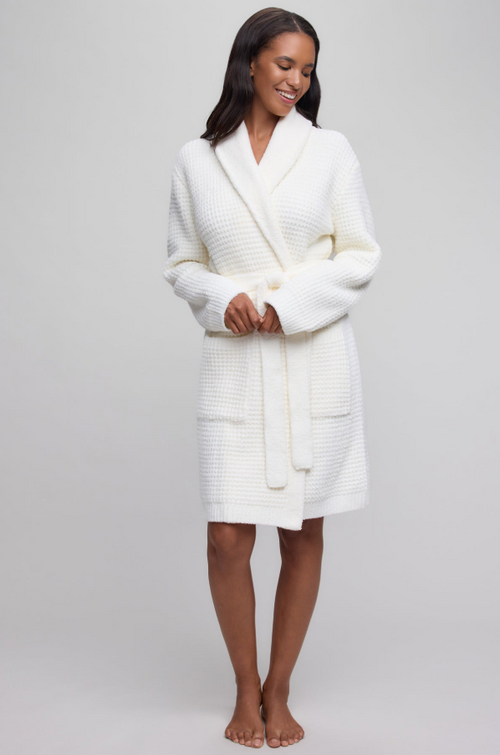 Barefoot Dreams CozyChic Waffle Robe - Pearl Loungewear in S/M at Wrapsody
