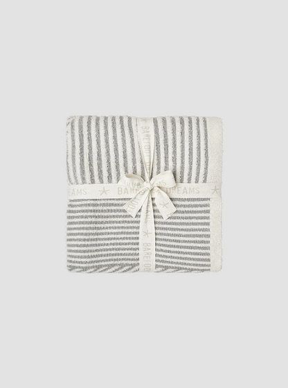 Barefoot Dreams Mixed Stripe Cream/Moonwater Throw Blankets & Throws in at Wrapsody