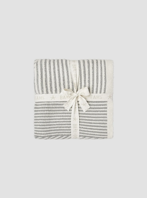 Barefoot Dreams Mixed Stripe Cream/Moonwater Throw Blankets & Throws in at Wrapsody