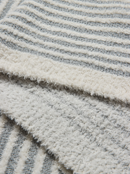 Barefoot Dreams Mixed Stripe Cream/Moonwater Throw Blankets & Throws in at Wrapsody