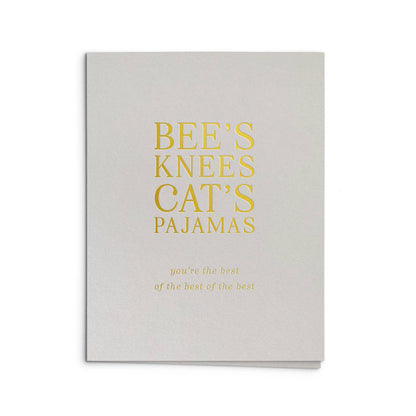 Card with 'Bee's Knees Cat's Pajamas' text on a light gray background