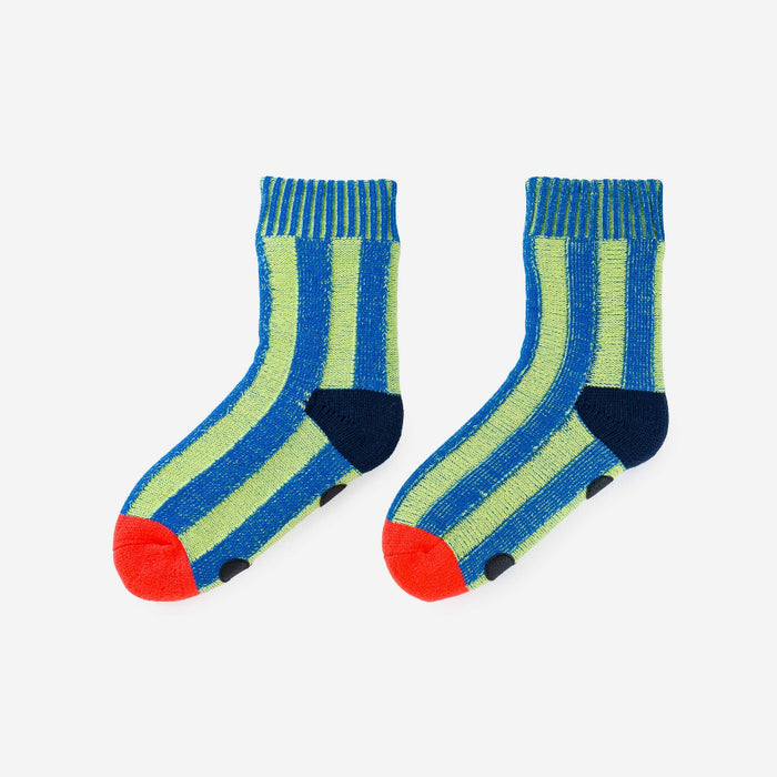 Big Stripe House Socks - Lime / Cobalt, S/M