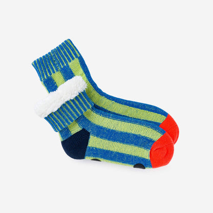 Big Stripe House Socks - Lime / Cobalt, S/M