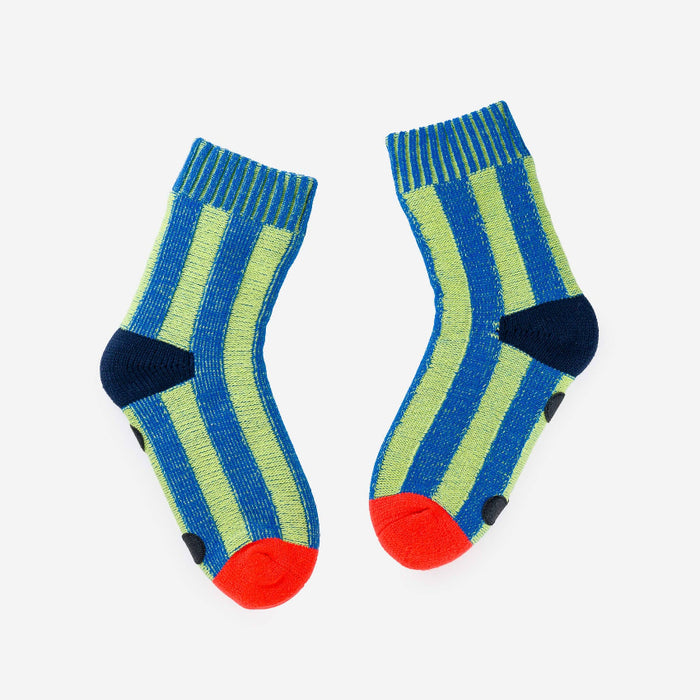 Big Stripe House Socks - Lime / Cobalt, S/M