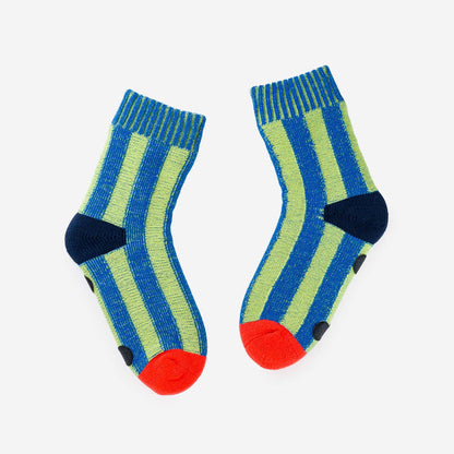 Big Stripe House Socks - Lime / Cobalt, S/M
