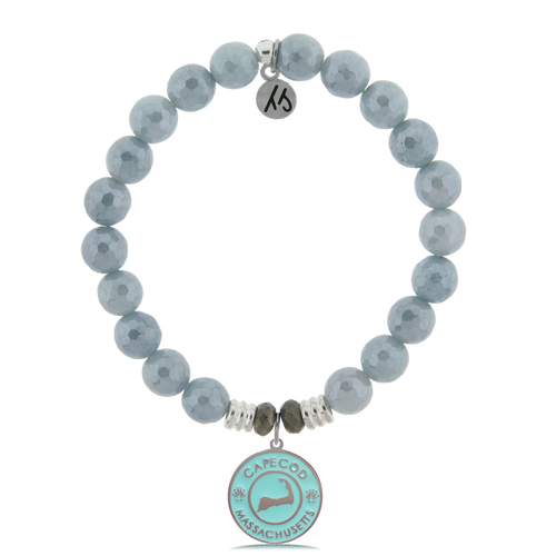 Blue Quartzite Stone Bracelet with Cape Cod Enamel Sterling Silver Charm