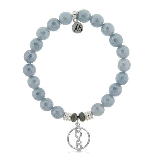 Blue Quartzite Stone Bracelet with Connection Sterling Silver Charm