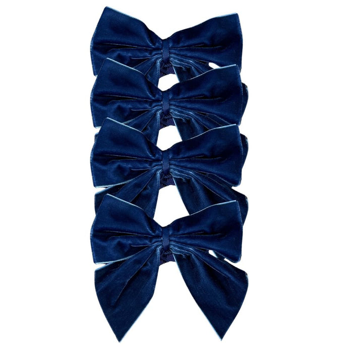 Blue: Velvet Bow Napkin Ties (Set of 4)