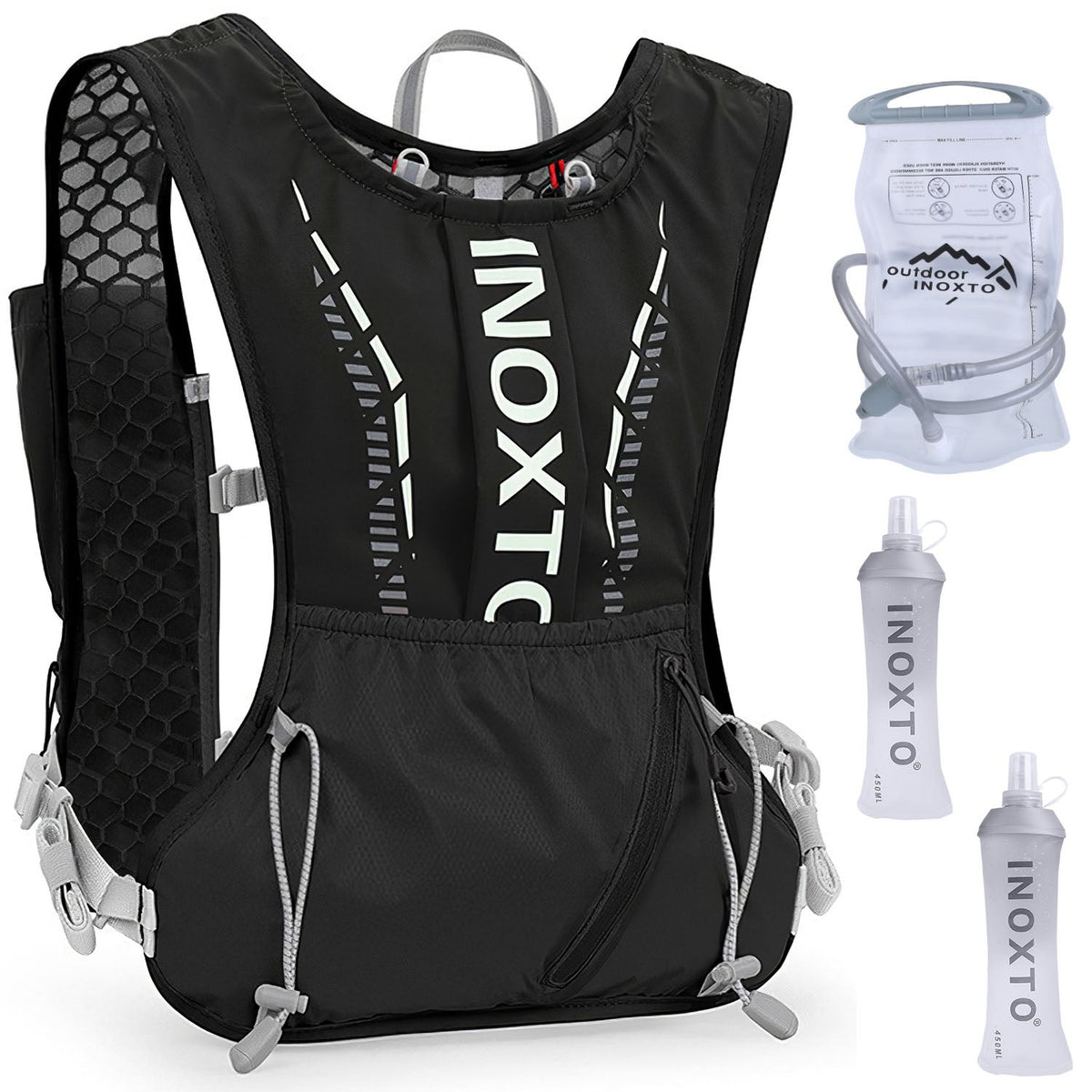 Running Hydration Vest – 5L, 3 Water Bladders, 6 Pockets, Reflective, Adjustable Fit