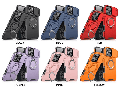 Case with Slide Camera Cover & Rotatable Ring Kickstand,  Grade Shockproof Protective Case for iPhone 11/12/13/14/15/16/17 Series