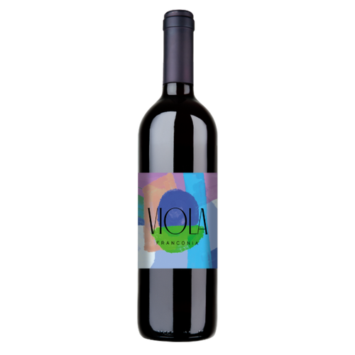 Dark glass wine bottle with VIOLA Franconia label, Cabert Viola 2023 vintage