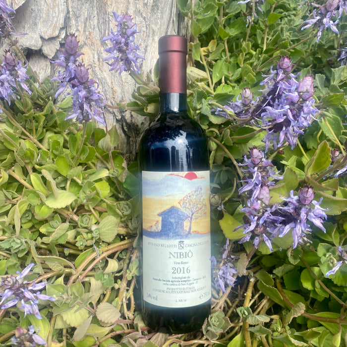 2016 red wine bottle with metallic cap and front label