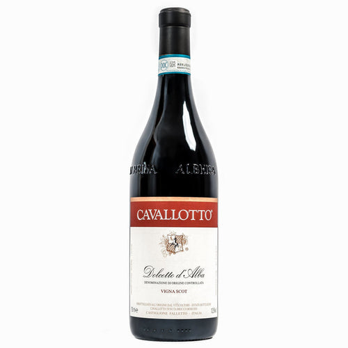 Cavallotto Dolcetto d'Alba wine bottle, Vigna Scot 2021, dark glass with label