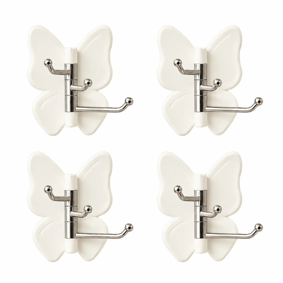 4-Pack Rotating Butterfly Adhesive Wall Hooks ‚Äì No-Drill Towel & Key Organizer