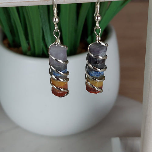 Chakra Coil Wrapped Point Earrings