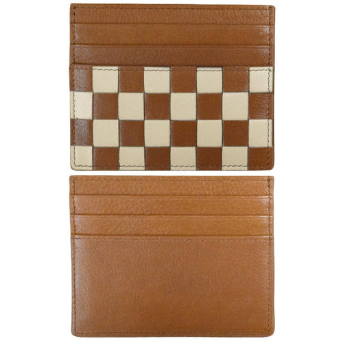 Checkerboard Card Case - Antique Saddle/Stone