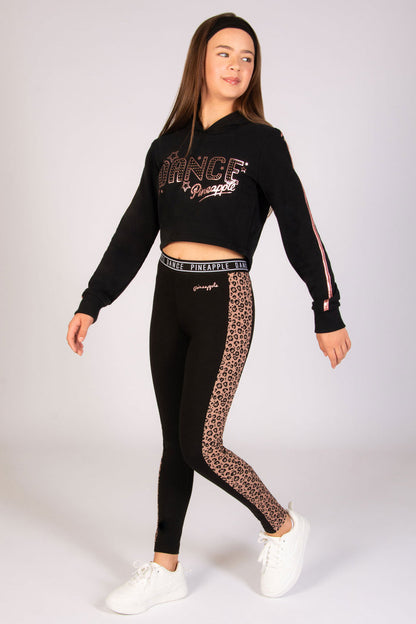 Black Pineapple Dance hoodie for girls with rose gold star foil and 'DANCE' chest print