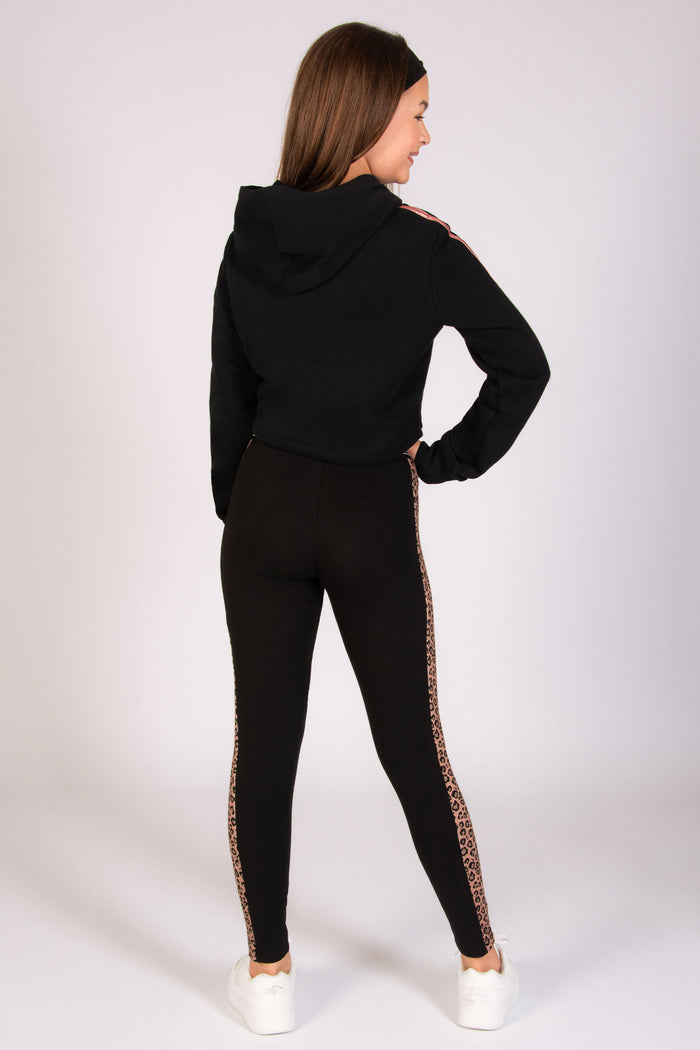 Black hoodie for girls with rose gold foil dance print and spacious hood from Pineapple Dance Studios