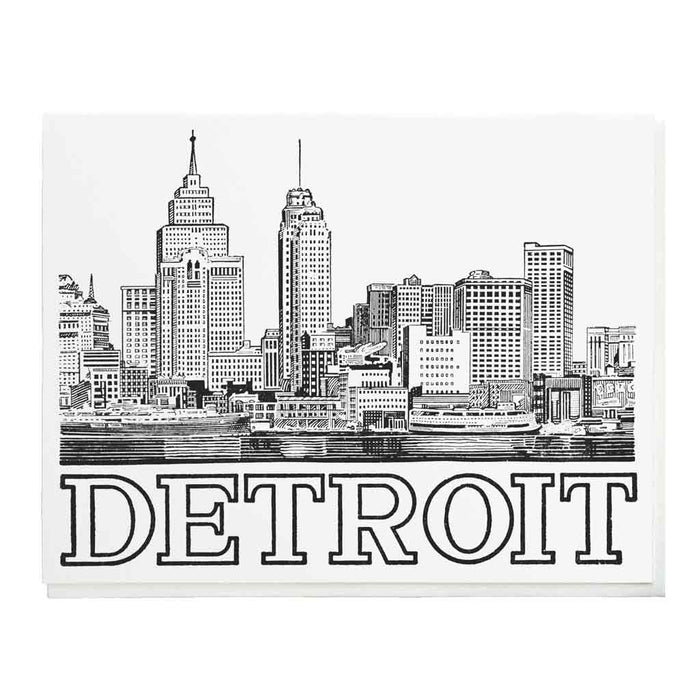 Detroit Historic Skyline Letterpress Card - City Bird