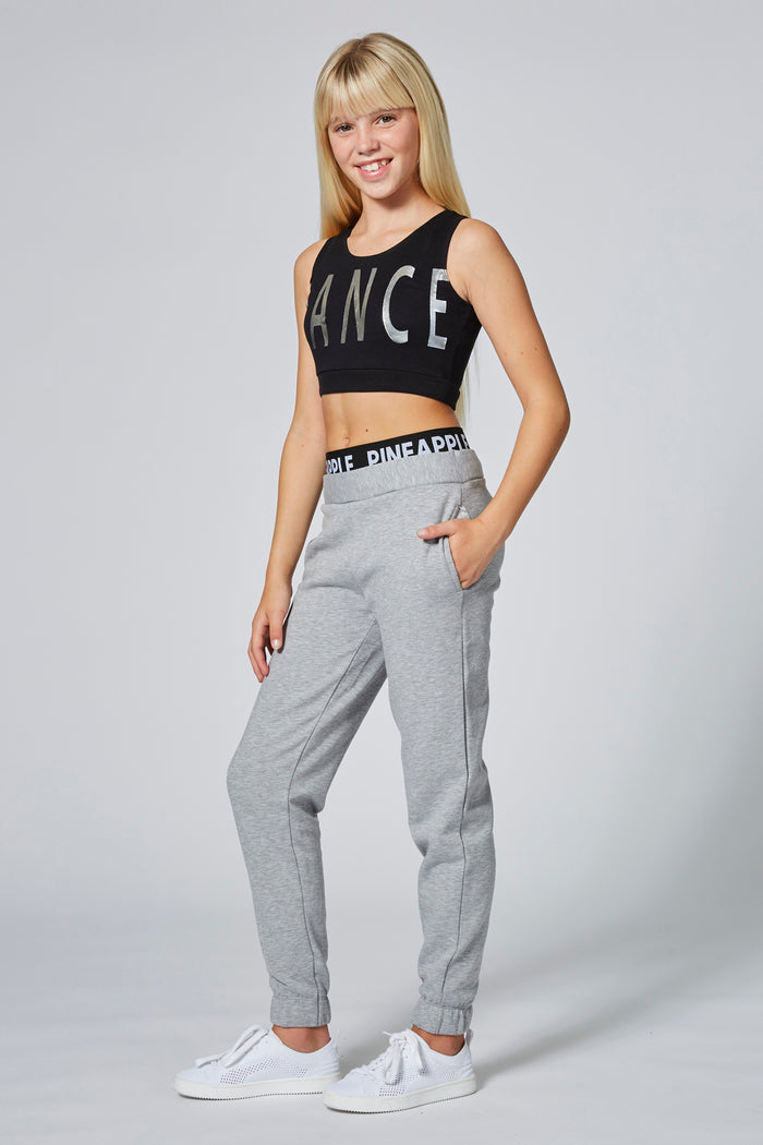 Girl wearing Pineapple Double Grey Track Pants