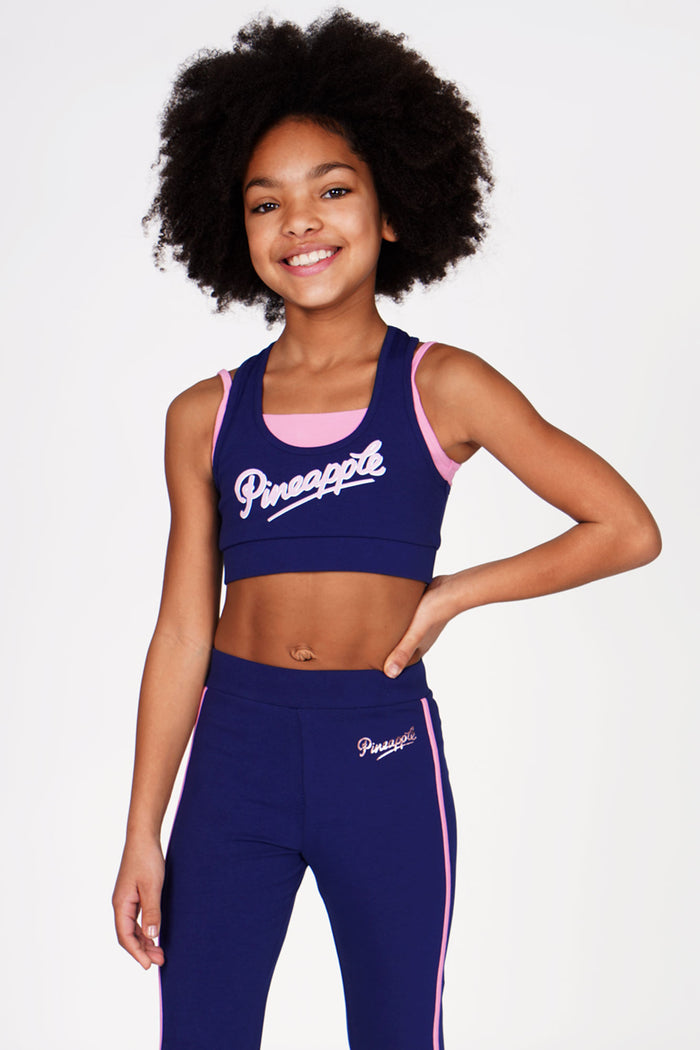 Girl wearing Pineapple navy double layer bra