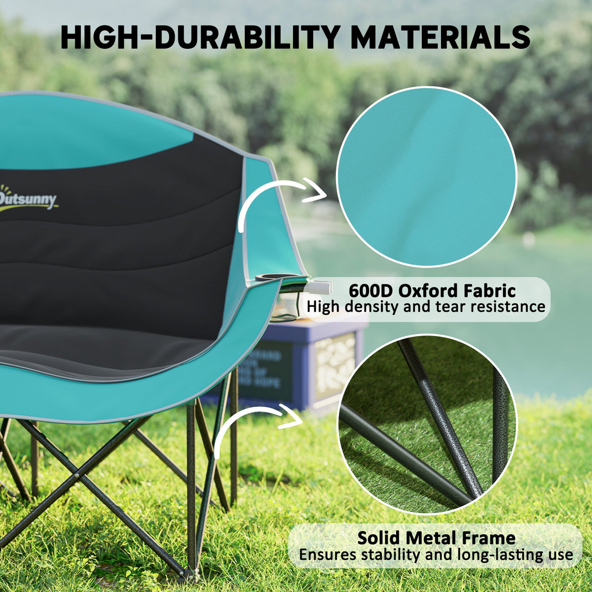 Double Camping Chair with Armrests & Cup Holders – 551 lb. Capacity, Foldable