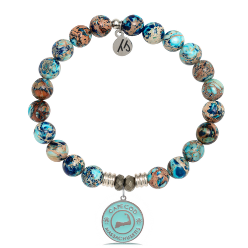 Earth Jasper Stone Bracelet with Cape Cod Enamel Sterling Silver Charm
