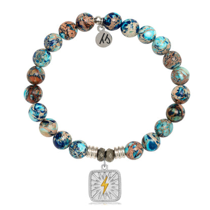 Earth Jasper Stone Bracelet with Lightning Bolt Sterling Silver Charm