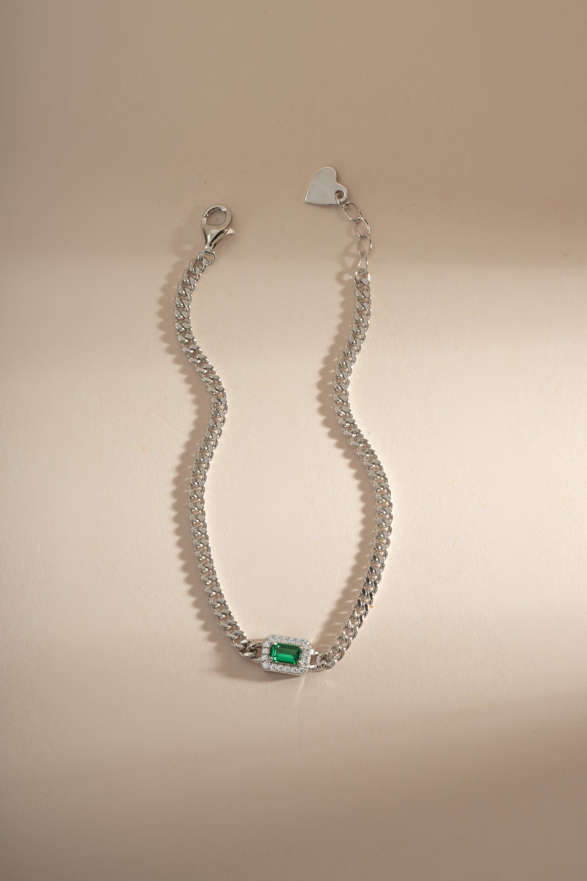 Emerald-Cut Emerald Bracelet with Diamond Halo