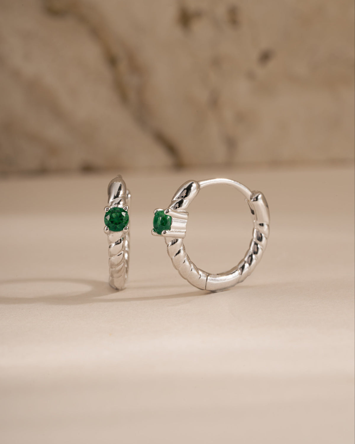 Emerald Spiral Huggie Hoops