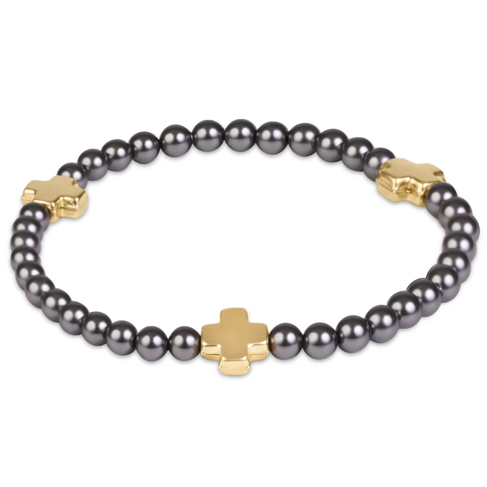 Enewton Signature Cross 4mm Bracelet Dark Grey Pearl Bracelets in at Wrapsody
