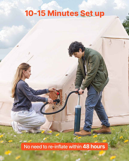 5–8 Person Inflatable Glamping Tent – 300D Oxford Blow-Up Tent with Stove Jack, Hand Pump & Carry Bag