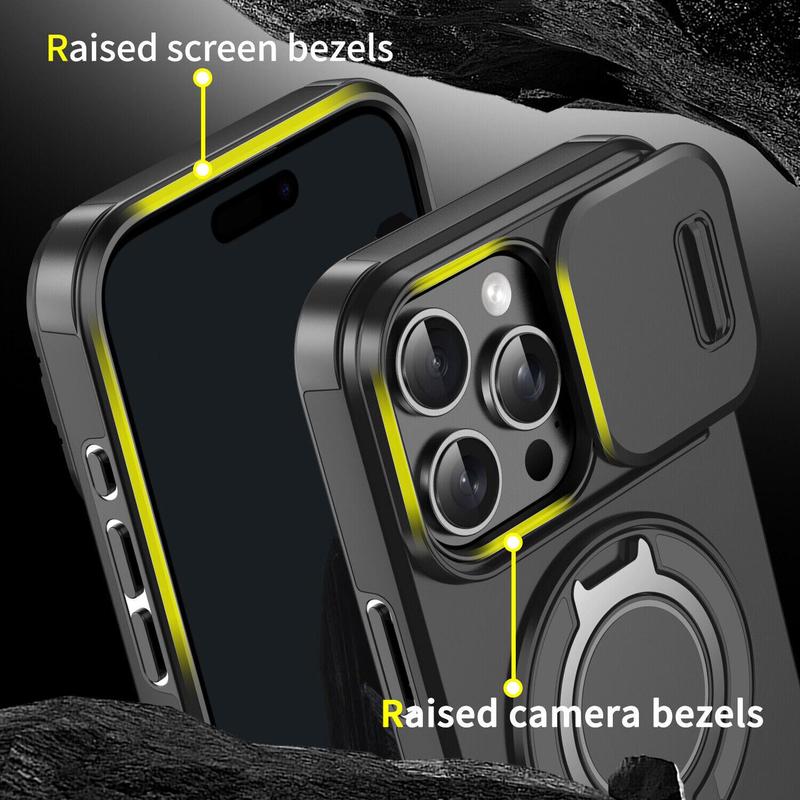 Case with Slide Camera Cover & Rotatable Ring Kickstand,  Grade Shockproof Protective Case for iPhone 11/12/13/14/15/16/17 Series