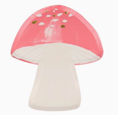 Mushroom-shaped lamp with pink cap and white base on a white background