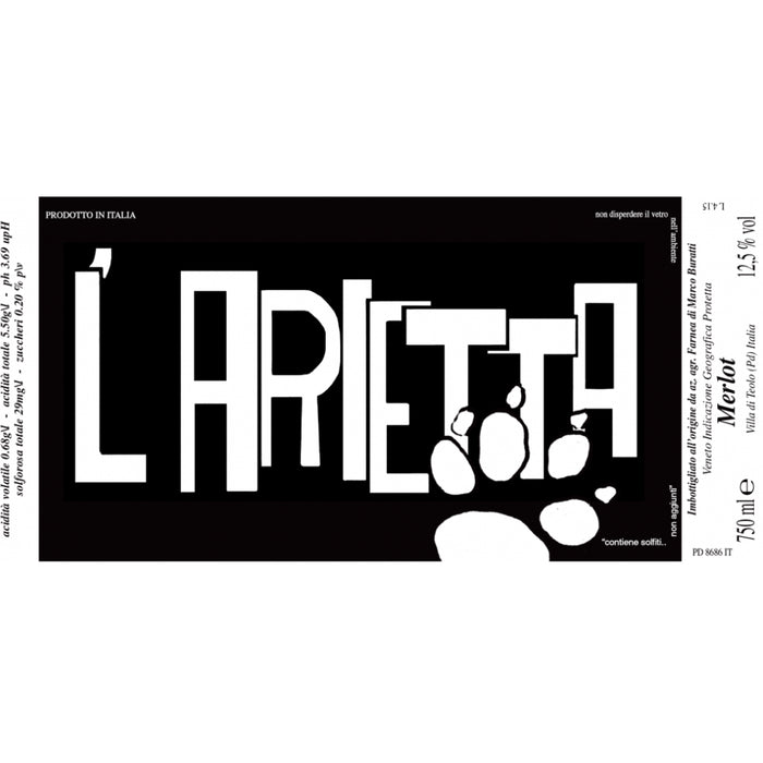 Farnea L'Arietta Rosso 2022 wine label with bold white logo on black background