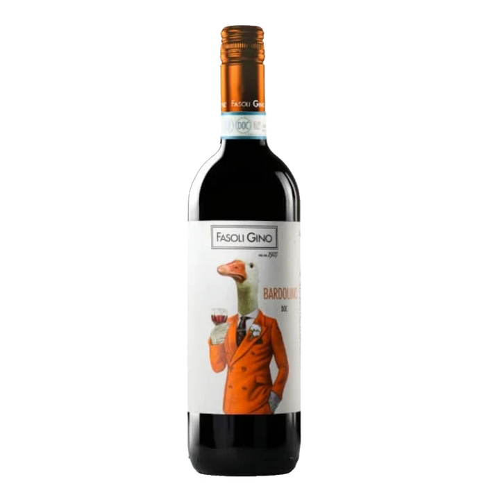 Bardolino wine bottle with illustrated label and foil cap
