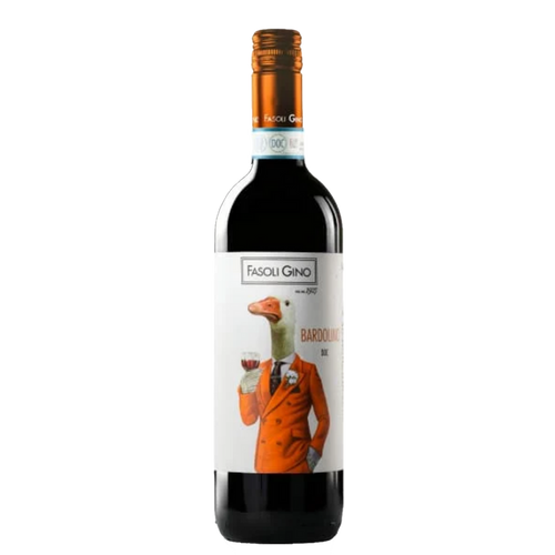 Bardolino wine bottle with illustrated label and foil cap