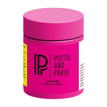 Front-facing view of the bright pink Flavours - Cali Cake Smasher jar with bold "Pistol and Paris" logo centered on the label.