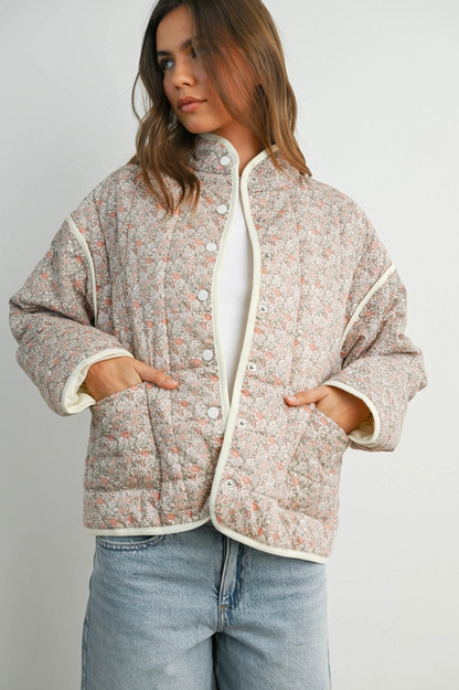 Floral Mauve/Ivory Quilted Jacket Outerwear in S at Wrapsody