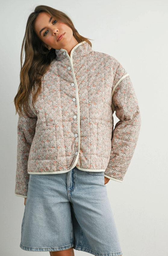 Floral Mauve/Ivory Quilted Jacket Outerwear in at Wrapsody