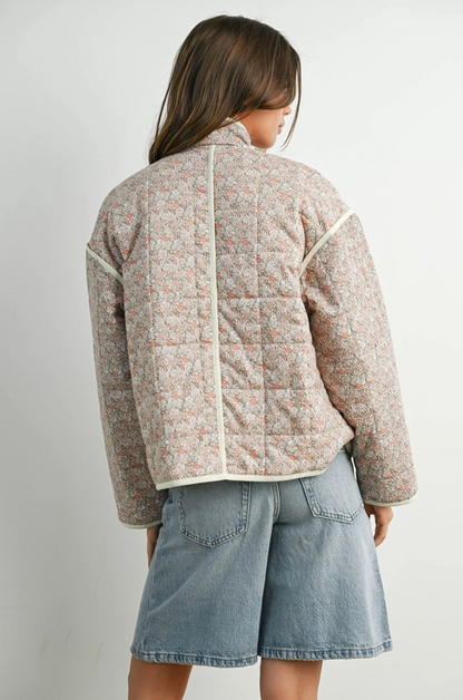 Floral Mauve/Ivory Quilted Jacket Outerwear in at Wrapsody