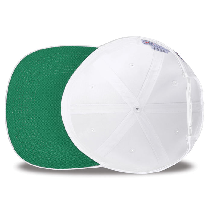 Florida State Retro Circle snapback hat in white, interior view showing the green undervisor