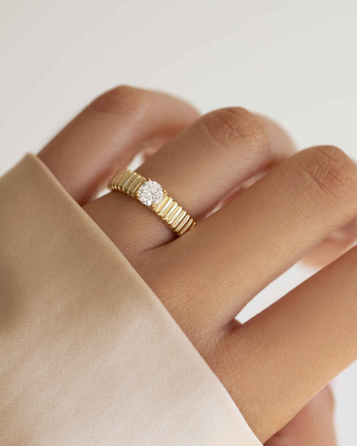 Fluted Solitaire CZ Ring